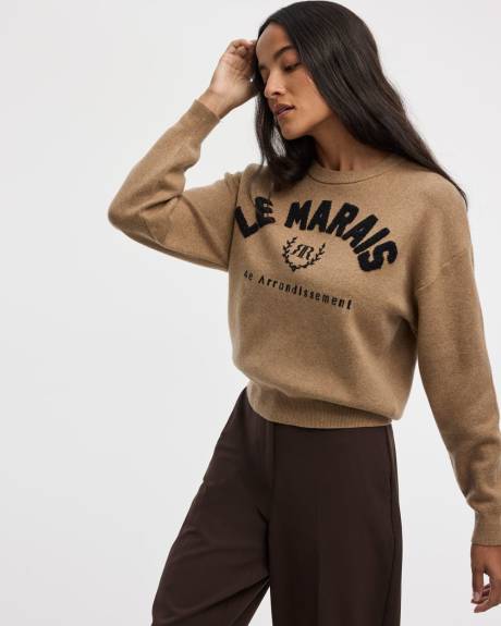 Long-Sleeve Crew-Neck Sweater with Embroidery