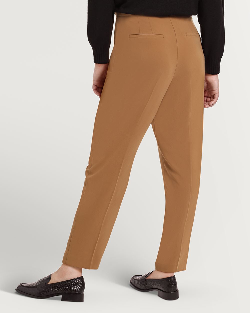 Tapered Leg Pull On Crepe Trousers with Button Details - Petite