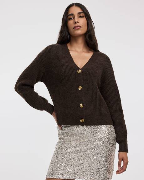 Long-Sleeve V-Neck Loose Cardigan