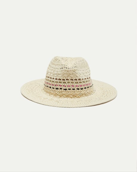 Straw Fedora Hat with Colourful Stripes