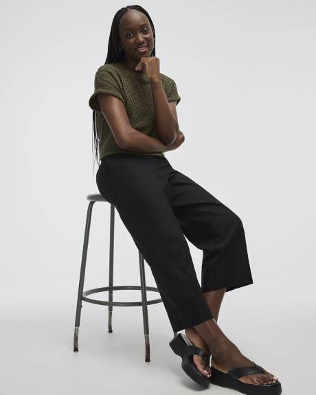 Pantacourt en m&eacute;lange de lin &agrave; jambe large