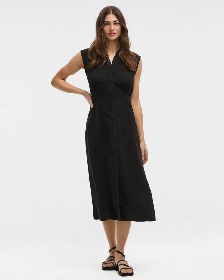 Robe midi à taille cintrée à boutonner à manches courtes