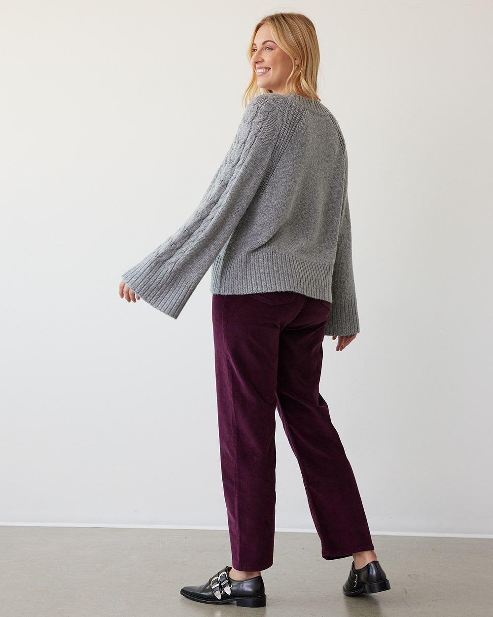 Loose Crew-Neck Sweater with Long Pagoda Sleeves