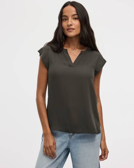 Cap Sleeve Split Neck Blouse - R Essentials