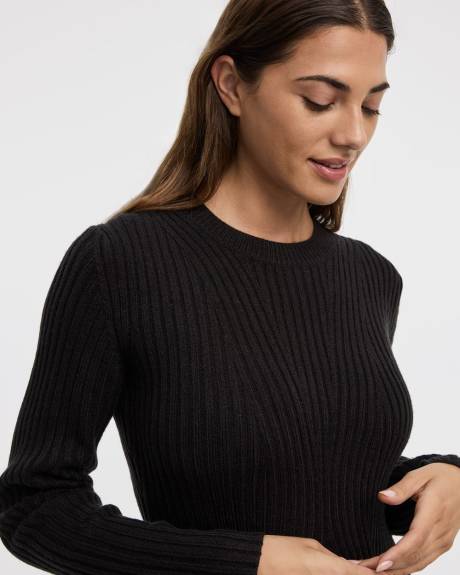 Long-Sleeve Crew-Neck Ribbed Sweater Dress