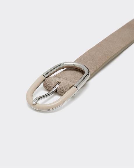 Suede Belt with Two-Tone Buckle