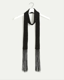 Skinny Scarf with Fringes and Stones