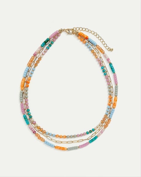 Three-Chain Short Necklace with Colourful Beads