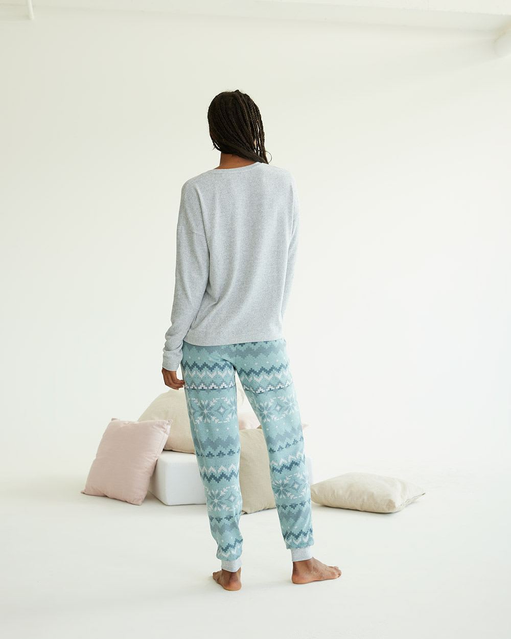 Long-Sleeve Top and Jogger Brushed Knit Pyjama Set