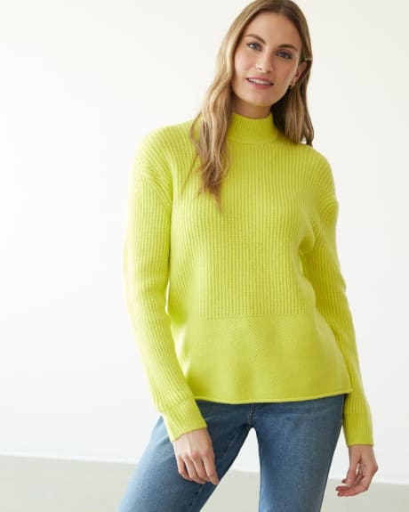 Long-Sleeve Long Sweater with Funnel Neckline