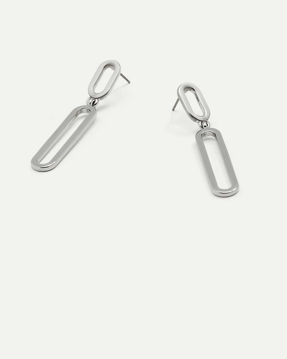 Paper Clip Brushed Post with Shiny Drop Earrings
