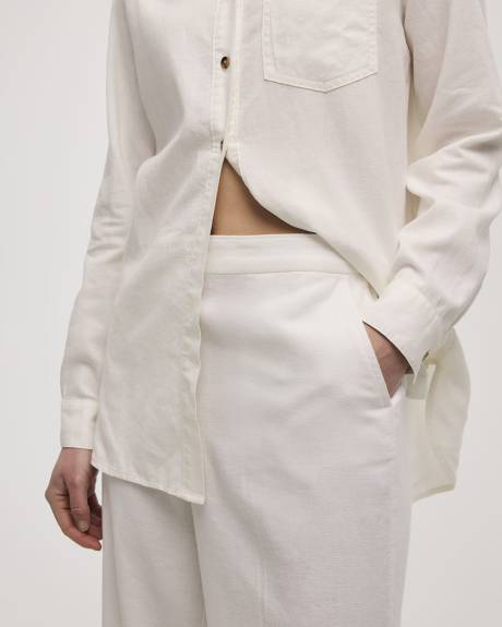 Pantacourt en mélange de lin à jambe large - Petite