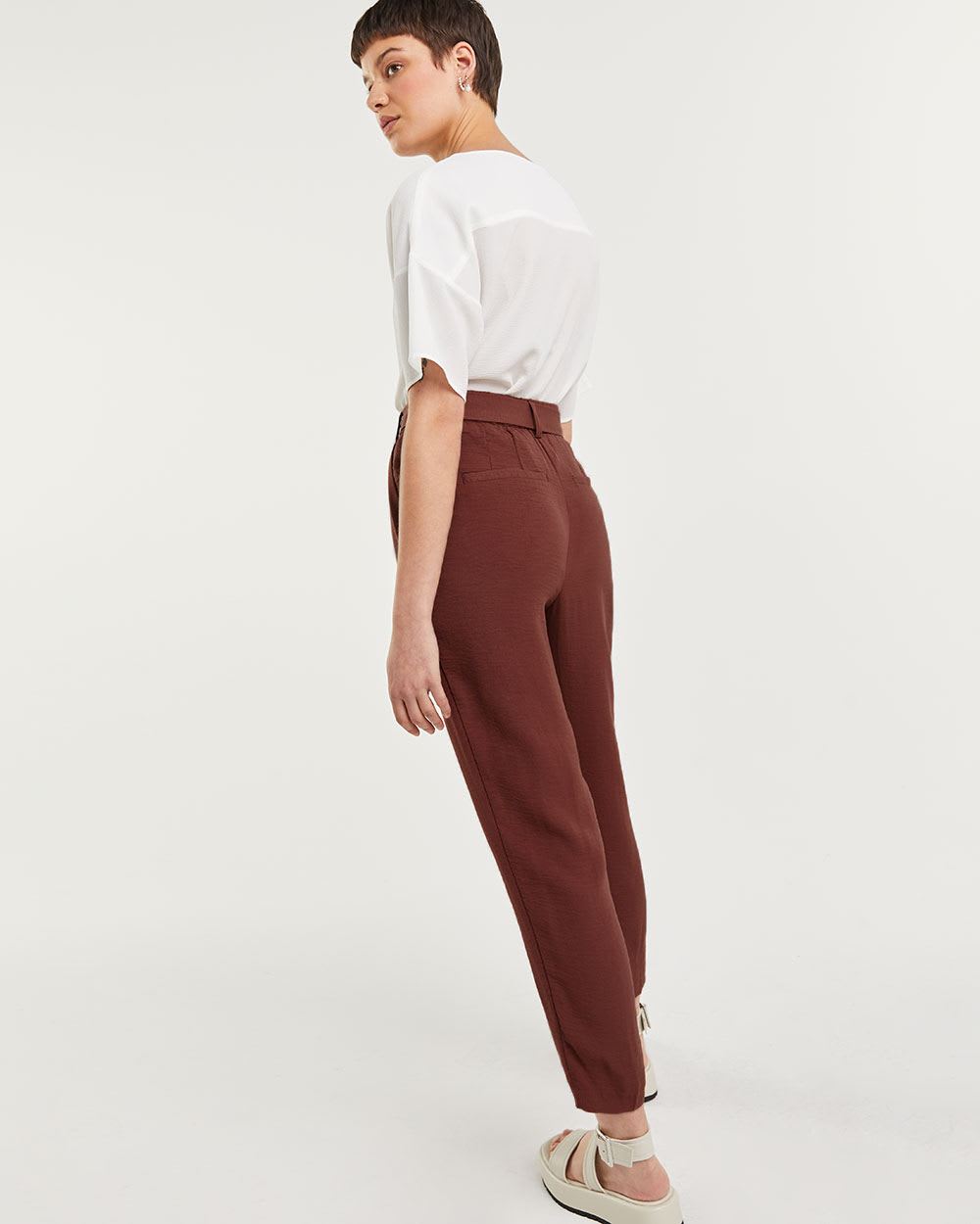 Super High Rise Tapered Leg Twill Sash Ankle Pants