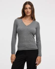 Long-Sleeve V-Neck Pullover with Wide Ribs