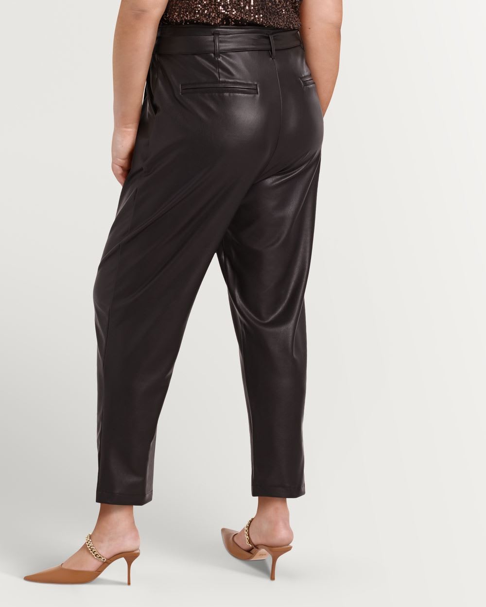 High Rise Faux Leather Tapered Paperbag Pant