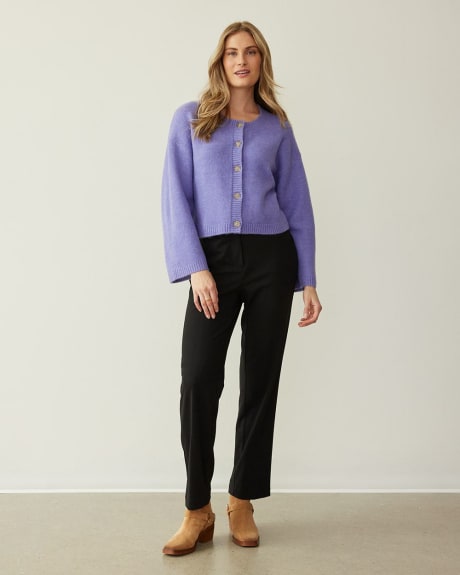 Loose Crew-Neck Cardigan with Long Pagoda Sleeves