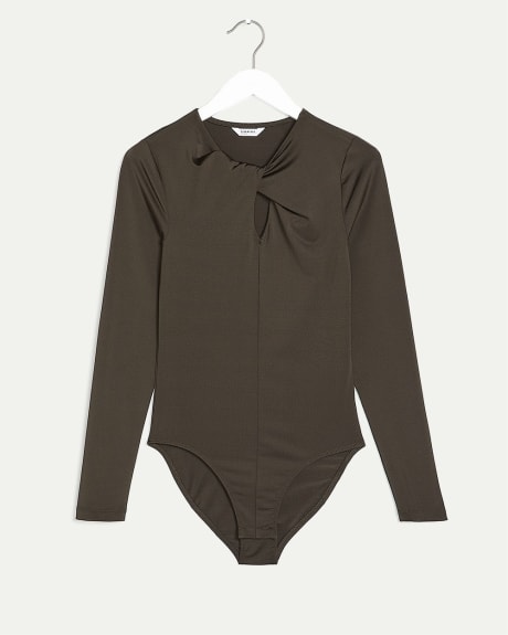 Long-Sleeve Bodysuit with Twisted Neckline