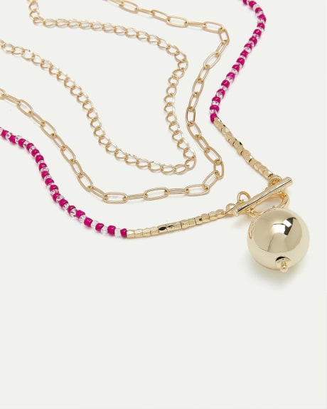 Three-Chain Short Necklace with Spherical Pendant