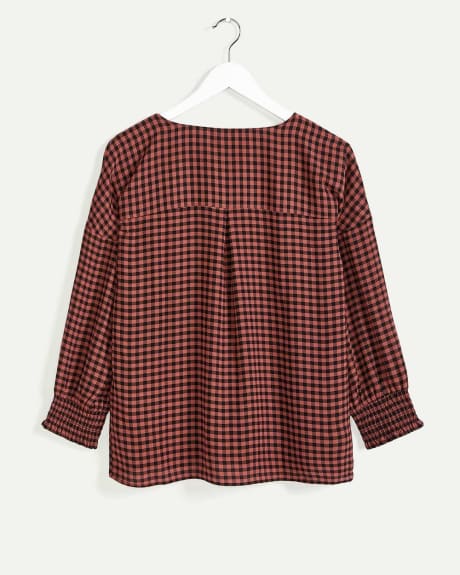 3/4 Sleeve V-Neck Printed Blouse with Front Knot