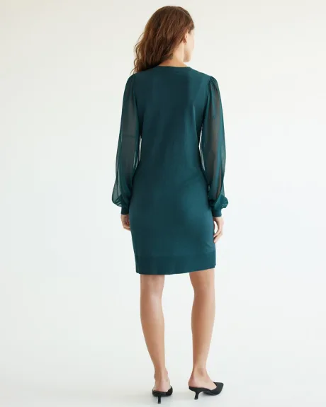 Long-Balloon-Sleeve V-Neck Fitted Dress