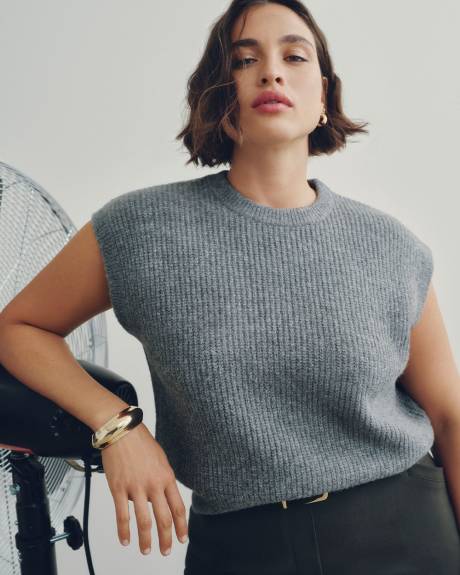 Veste en tricot sans manches à col rond