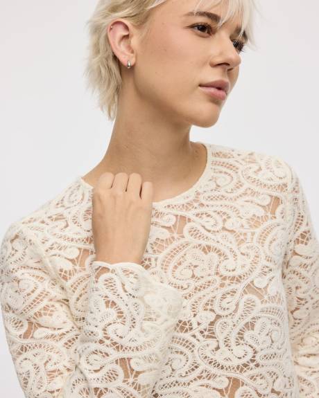 Long-Sleeve Crew-Neck Crochet Top