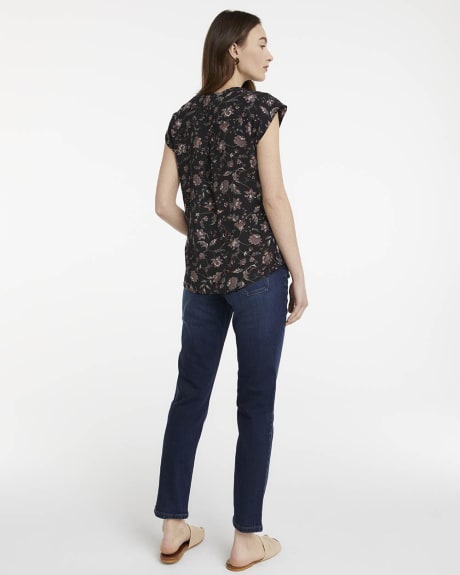 Printed Semi-Fitted V-Neck Silky Blouse, R Essentials