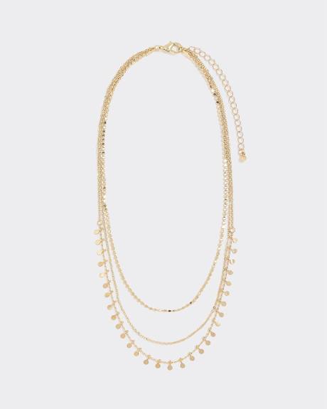 Triple-Chain Short Necklace with Coin Pendants