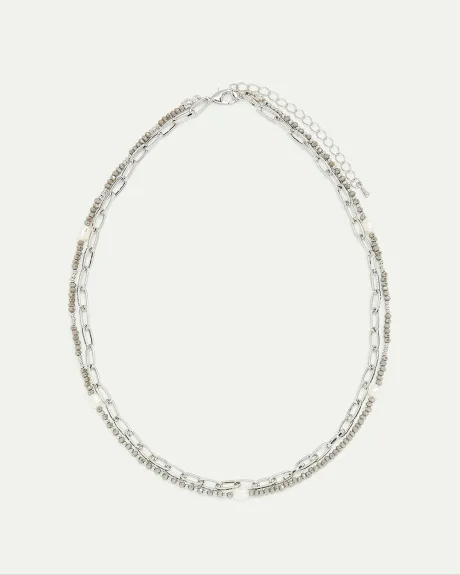 Short Double-Chain Necklace with Pearls