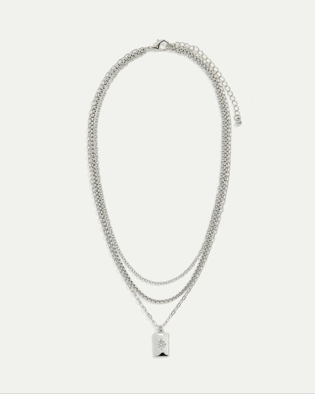 Three-Chain Short Necklace with Rectangular Pendant