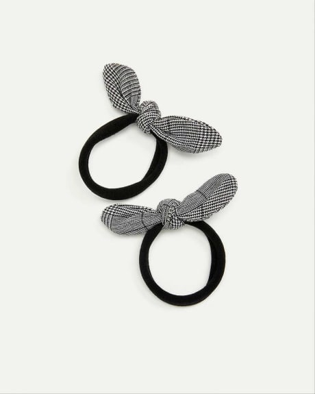 2-Pack Elastic Hair Tie with Houndstooth Bow