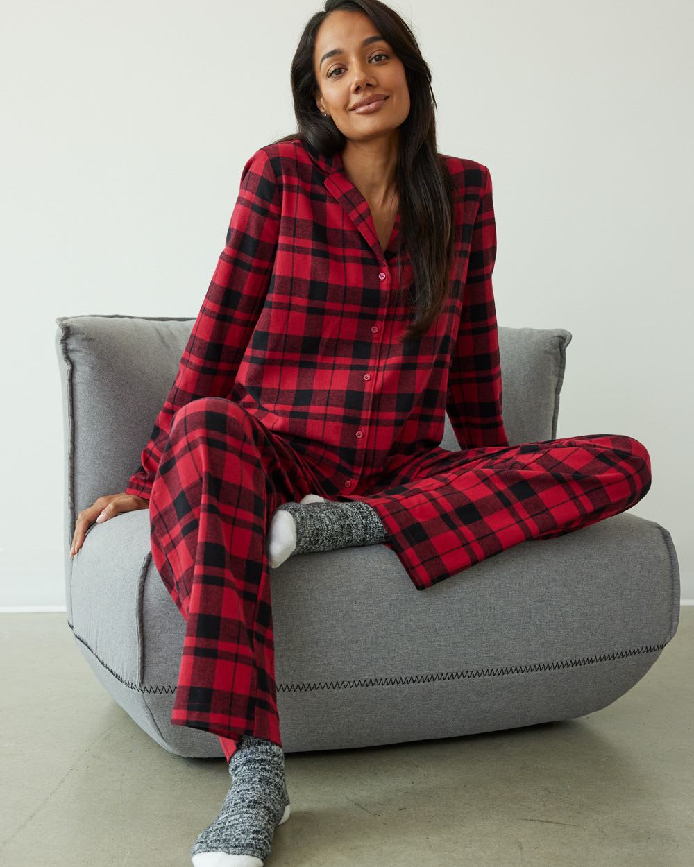 Long-Sleeve Top and Straight-Leg Pant Flannel Pyjama Set