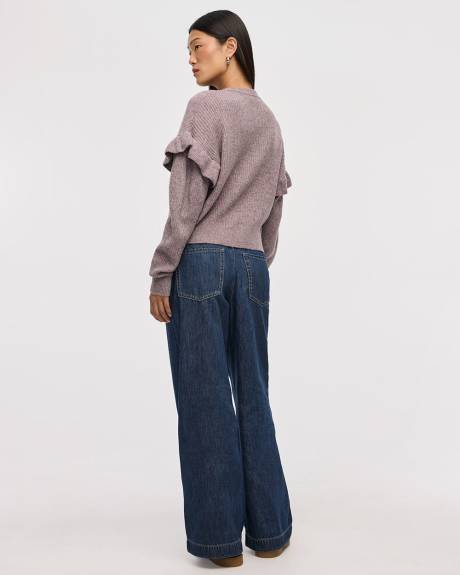 Long-Sleeve Crew-Neck Sweater with Ruffles
