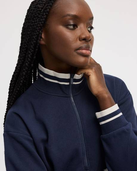 Long-Sleeve Half-Zip Mock-Neck Fleece Dress - Hyba