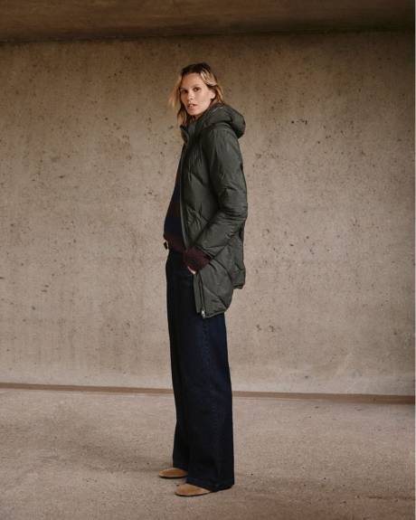 Manteau long à capuchon matelassé