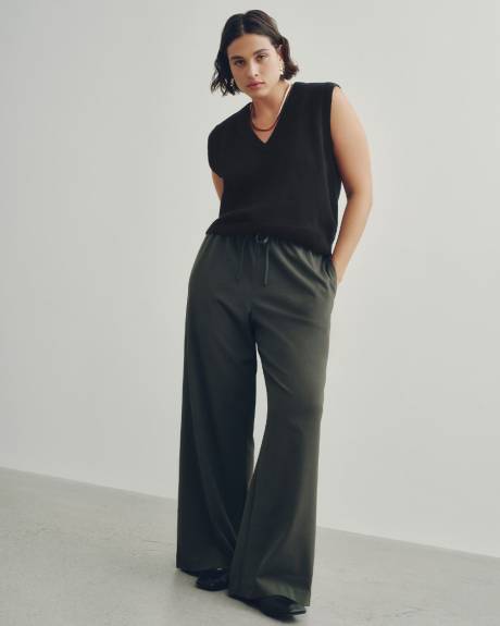 Pantalon à jambe large et taille haute élastique - L'Intemporelle - Petite