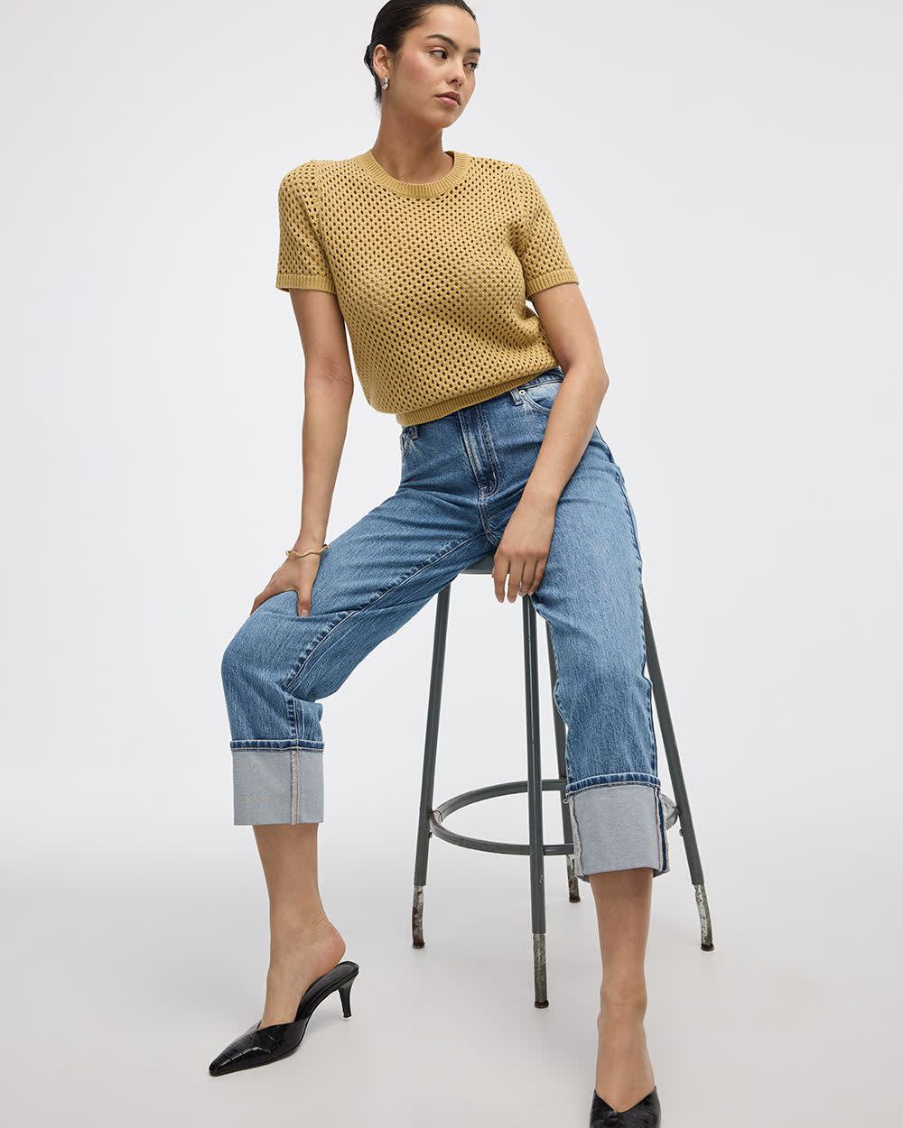Straight-Leg High-Rise Cropped Jean with Rolled Cuffs