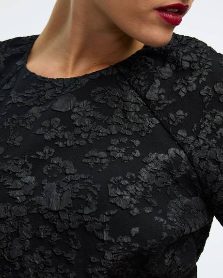 Short-Sleeve Fit-and-Flare Dress with Self-Tie in the Back