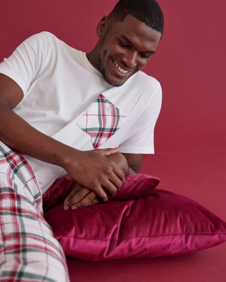 Men's Flannel Pyjama Set with Short-Sleeve Top and Straight-Leg Pant