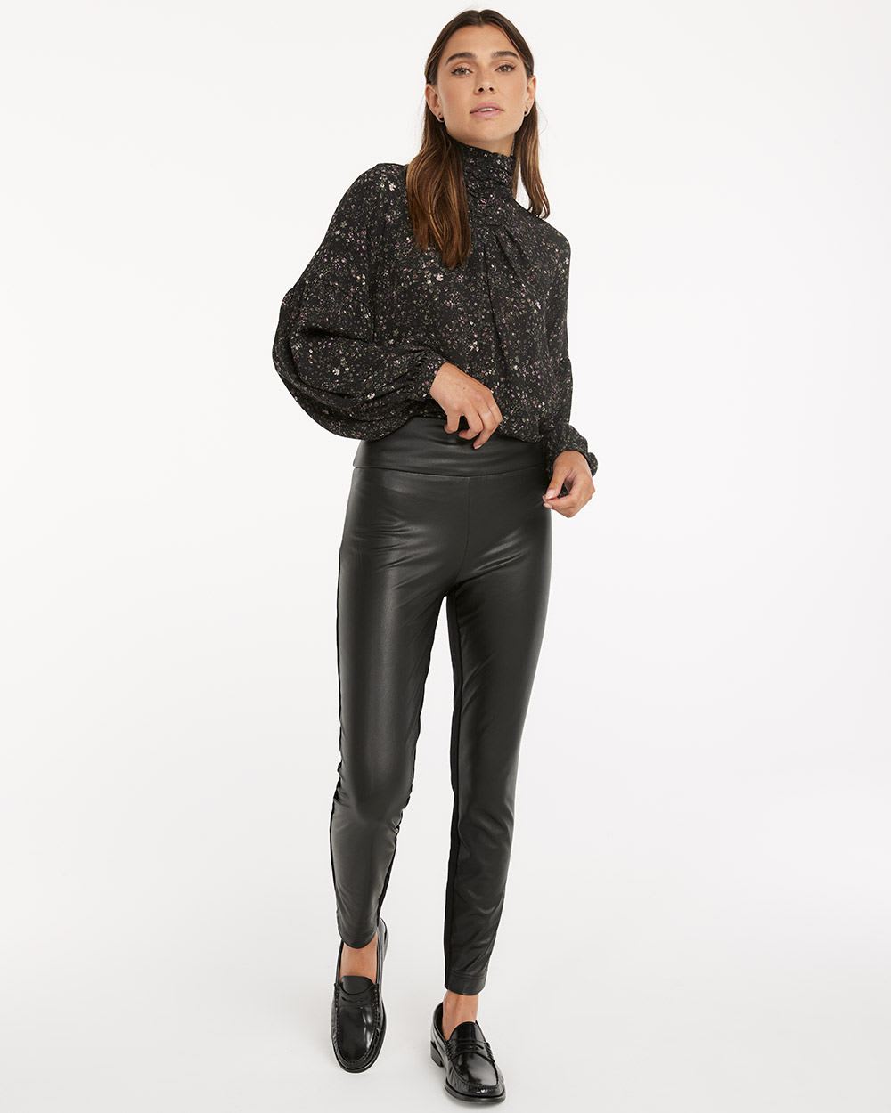 High-Rise Leggings with Vegan Leather Front, The 365 Edition - Petite