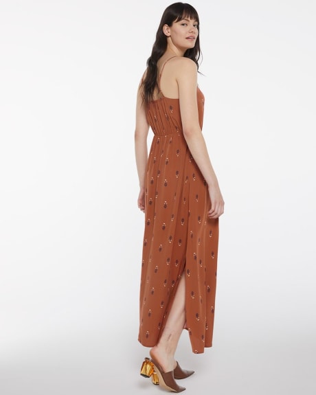 Buttoned Front Elastic Waist Printed Maxi Dress