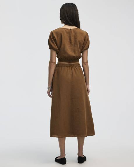 Cropped Short-Sleeve Boat-Neck Top