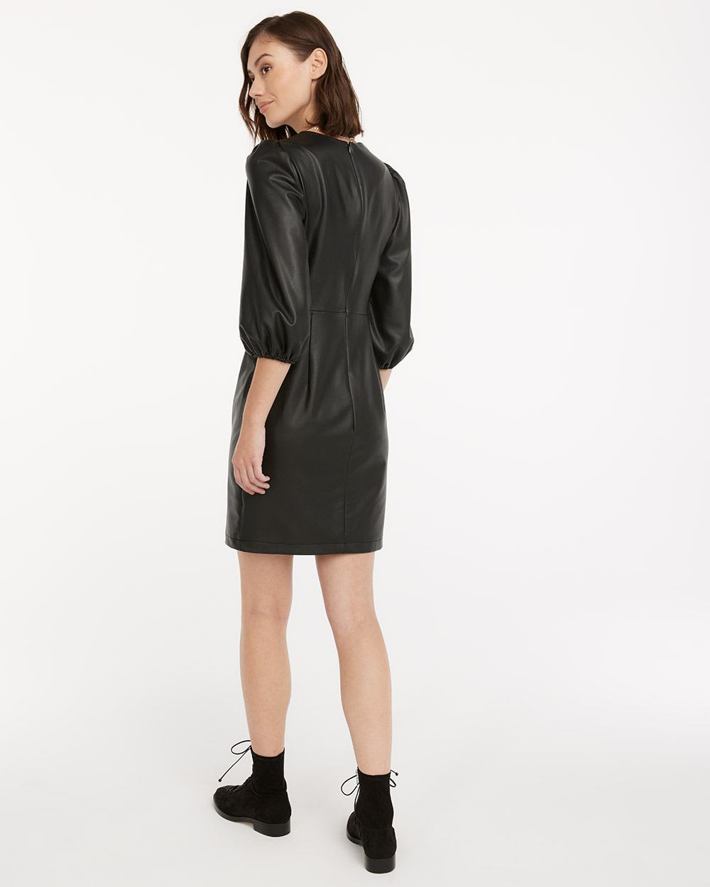 Vegan Leather Bodycon Dress with Puffy Sleeves