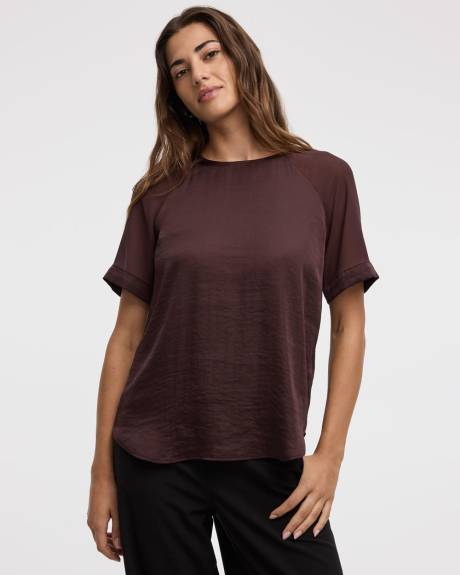 Blouse bimatière à manches courtes et col rond