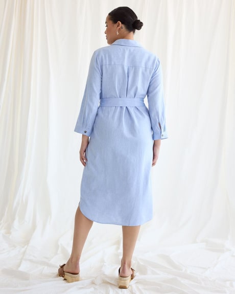 Long-Sleeve Buttoned-Down Midi Dress with Shirt Collar
