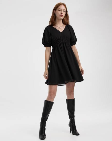 Elbow-Sleeve V-Neck Empire-Cut Dress