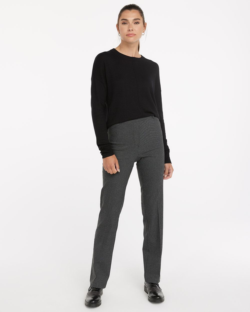 Grey Houndstooth Straight Leg Pants, The Iconic - Tall