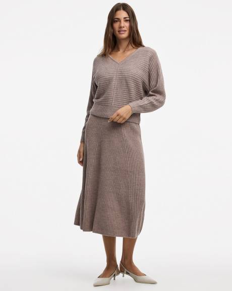 Ribbed A-Line Midi Sweater Skirt