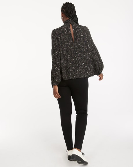 Mock-Neck Blouse with Long Puffy Sleeves
