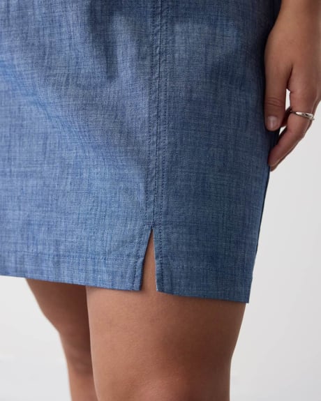 Straight Chambray Mini Skirt with Front Slit